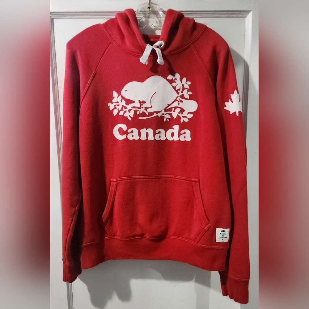 Roots Red Canada Logo Hoodie Sweater - Women in size:M - Picture 4 of 9
